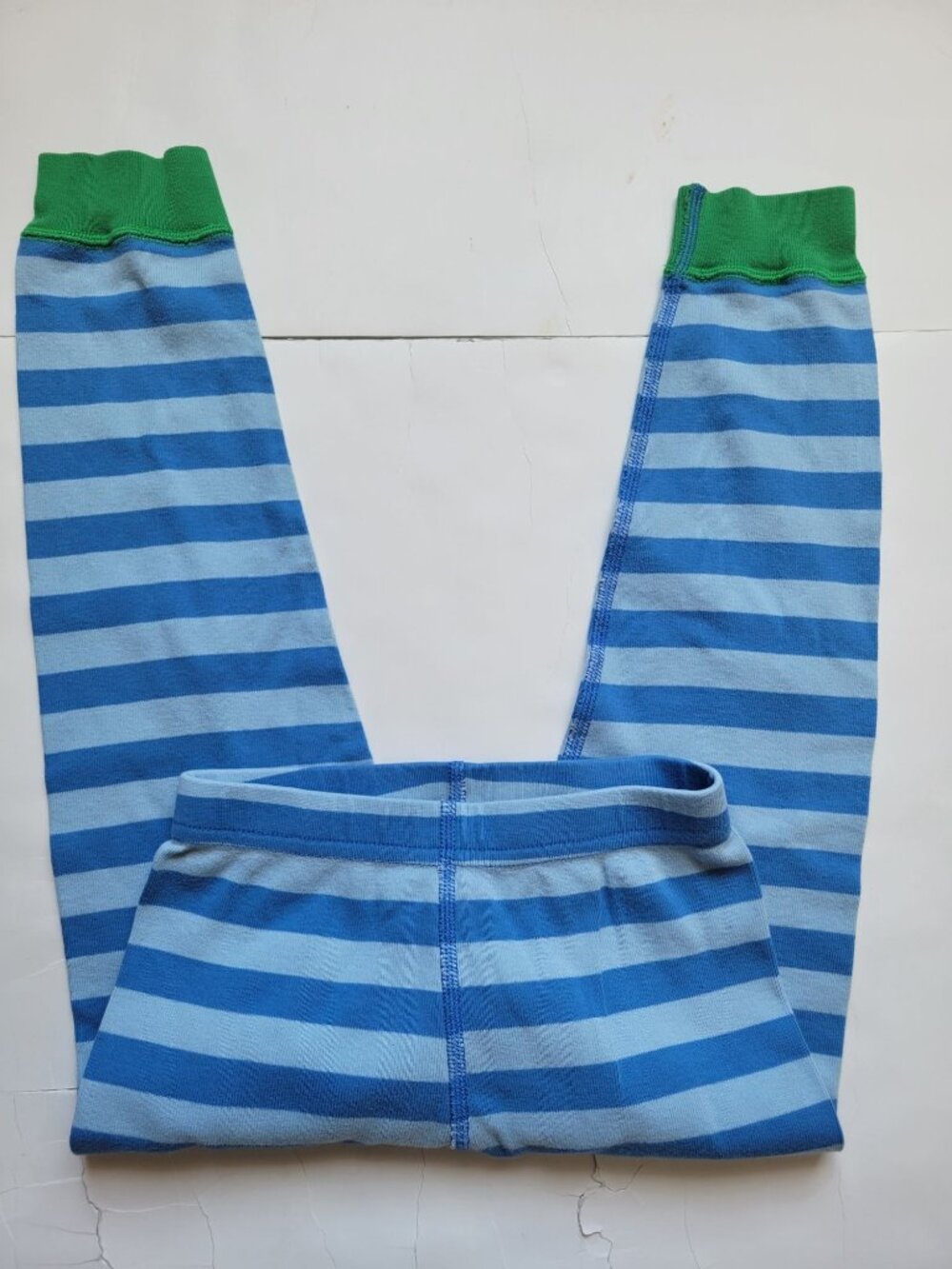 Hanna Andersson pajama pants feature a blue striped green cuffs Sz 4 loungewear - Picture 2 of 8